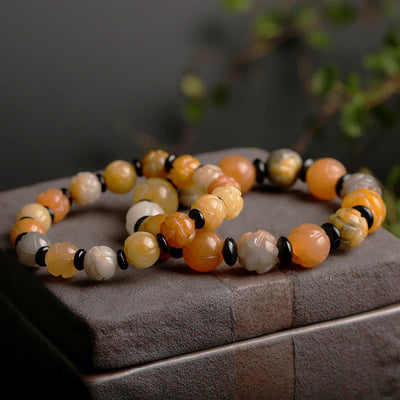 Buddha Stones Golden Silk Jade Lotus Wealth Luck Bracelet Bracelet BS 3