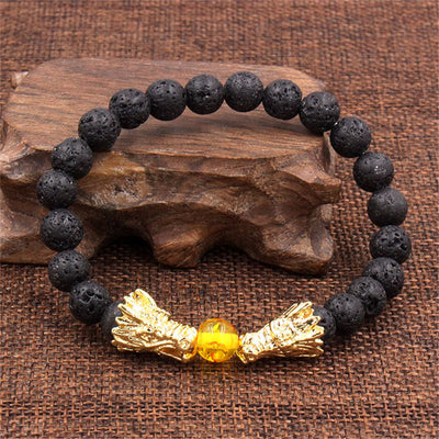 Buddha Stones White Turquoise Lava Rock Dragon Blessing Beaded Bracelet Bracelet BS 17