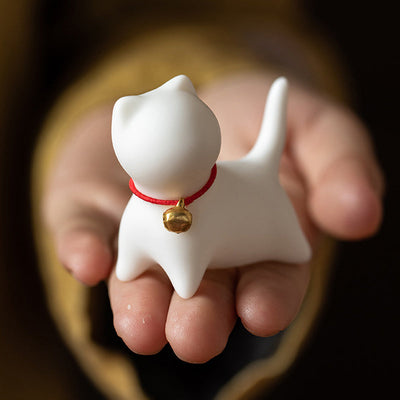 Buddha Stones Mini Small Cute Cat Tea Pet Ceramic Home Desk Figurine Decoration Decorations BS 6
