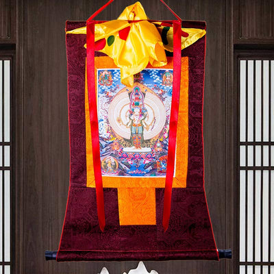 Buddha Stones Tibetan Thousand-handed Avalokitesvara Framed Thangka Blessing Decoration Decorations BS 8
