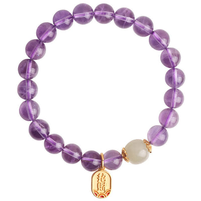 Buddha Stones Natural Amethyst Crystal Hetian Jade Healing Charm Bracelet Bracelet BS 14