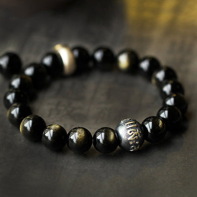 Buddha Stones Chinese Zodiac Obsidian Purification Bracelet - image 1