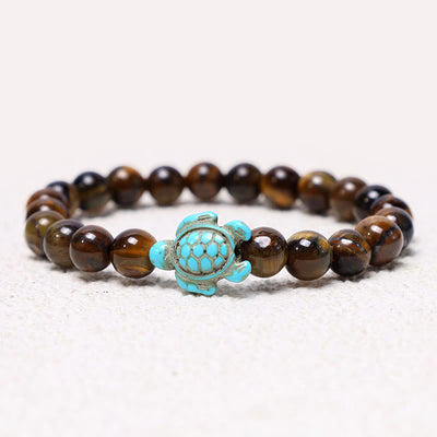 Buddha Stones Natural Stone Sea Turtle Turquoise Blessing Bracelet Bracelet BS Tiger Eye