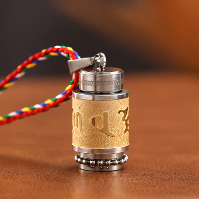 Buddha Stones Tibet Om Mani Padme Hum Shurangama Mantra Titanium Steel Wisdom Amulet Necklace Pendant Necklaces & Pendants BS 1.4*2.4cm Gold Colorful String