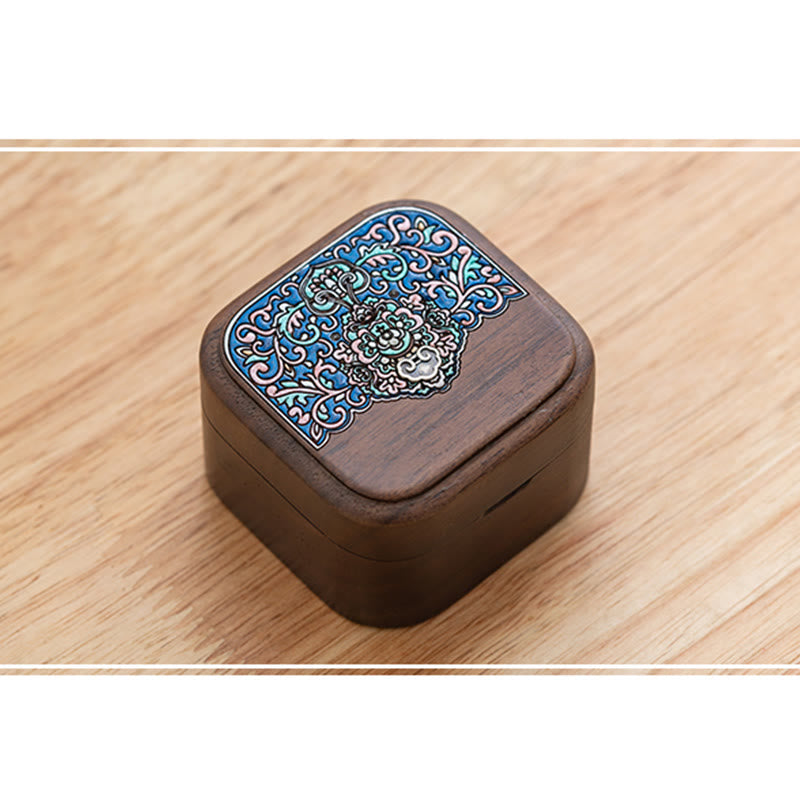 Buddha Stones Retro Handmade Black Walnut Wood Ring Jewelry Storage Box Leaf Wooden Gift Box Jewelry Storage Box BS 9