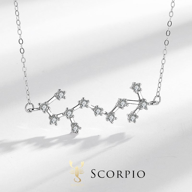 Collar Foviel de plata de ley 925 con las 12 constelaciones del zodiaco