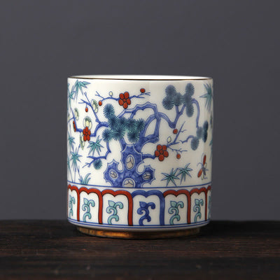 Buddha Stones Vintage Plum Blossom Pine Bamboo Phoenix Kirin Lion Dancing Ceramic Teacup Tea Cups Cup BS Plum Blossom Pine Bamboo(6.1cm*6.5cm*130ml)