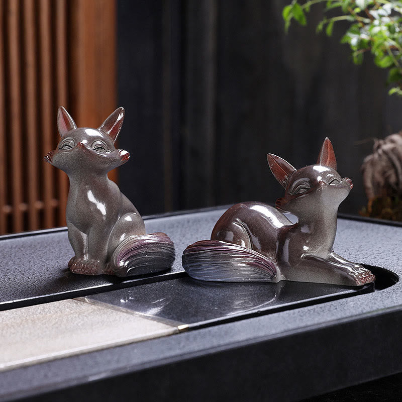 Buddha Stones Color Changing Small Cute Fox Tea Pet Resin Home Figurine Decoration Decorations BS Color Changing A Pair of Fox
