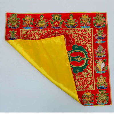 Buddha Stones Flower Endless Knot Prayer Altar Mat Healing Meditation 8 Auspicious Symbols Mat Table Runner Prayer Altar BS 19