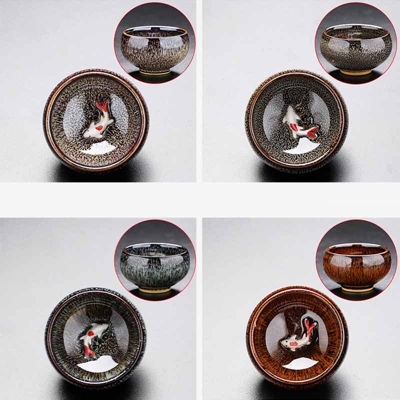 Buddha Stones Small Koi Fish Kiln Change Chinese Jianzhan Ceramic Teacup Kung Fu Tea Cup 60ml Jian Zhan Tea Cup BS 19