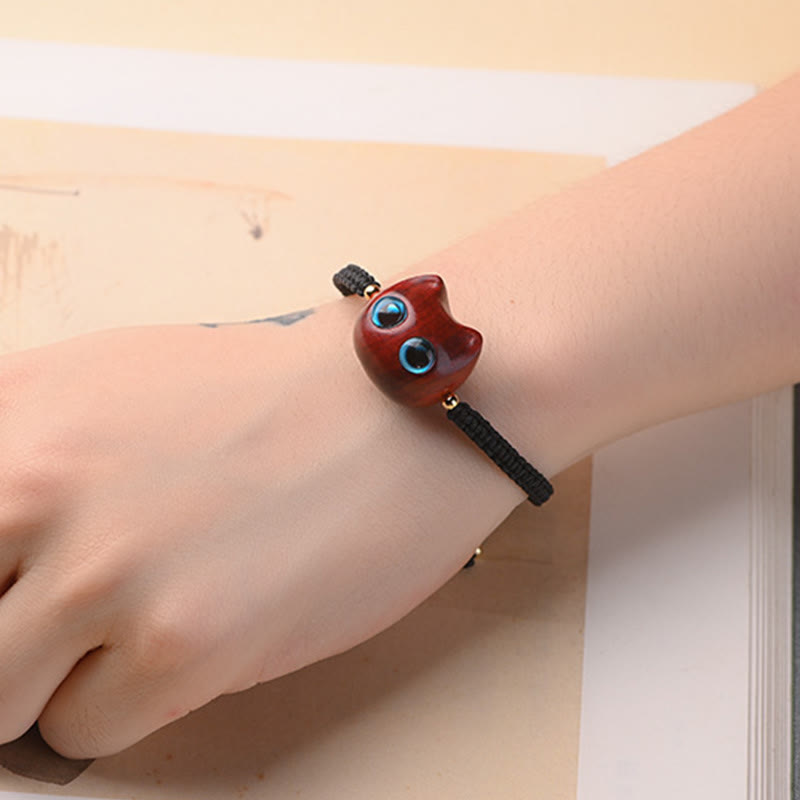 Foviel Kleine Blatt rot Sandelholz Ebenholz Holz niedlich Katze Kopf ruhig Schutz geflochten Armband