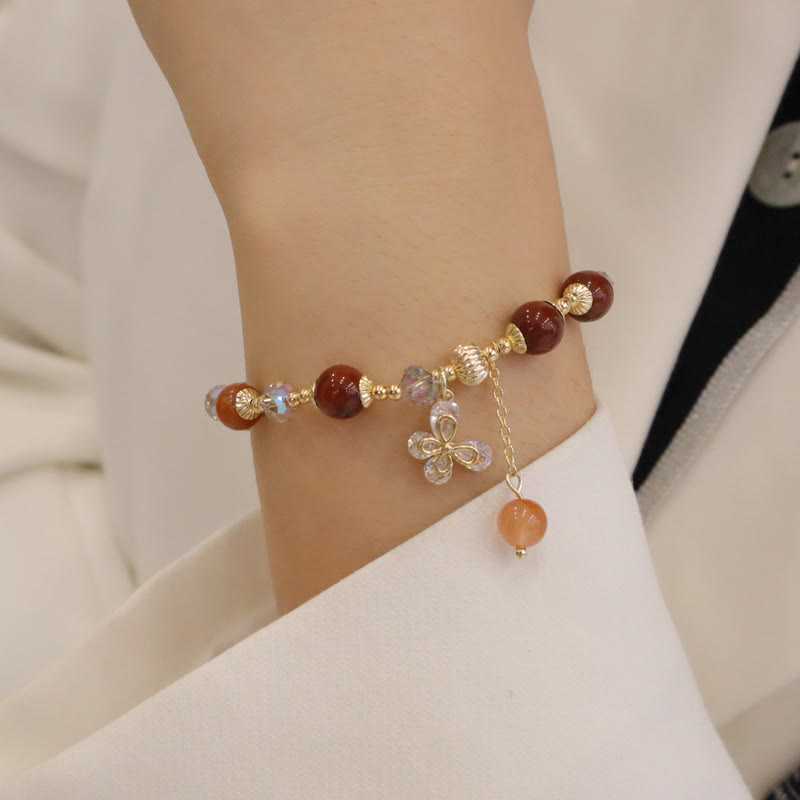 Buddha Stones Natural Fu Lu Shou Rainbow Crystal Rutilated Quartz Wealth Butterfly Charm Bracelet Bracelet BS 11