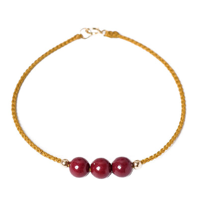 Buddha Stones 14K Gold Plated Natural Cinnabar Blessing String Braided Bracelet Bracelet BS 6