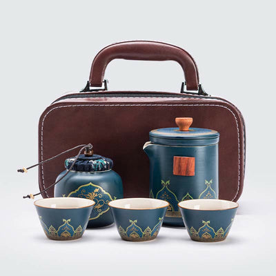 Buddha Stones Flower Chinese Gongfu Ceramic Teapot Portable Outdoor Travel Tea Set Bag Teapot BS 16