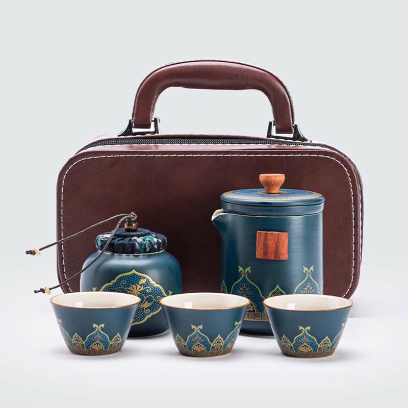 Buddha Stones Flower Chinese Gongfu Ceramic Teapot Portable Outdoor Travel Tea Set Bag Teapot BS 16