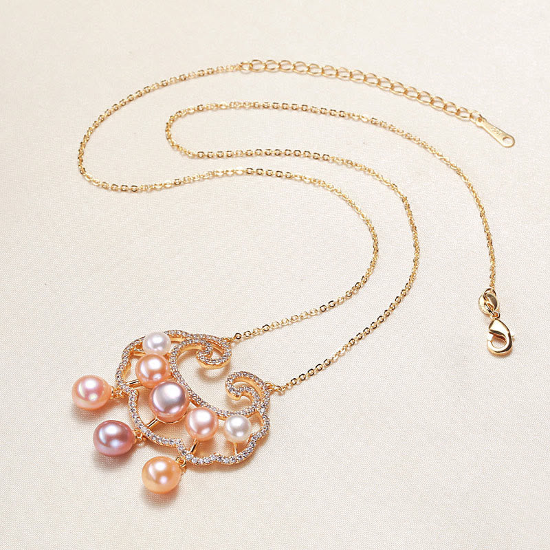 Buddha Stones 18K Gold Plated Natural Pearl Chinese Lock Charm Sincerity Necklace Pendant Necklaces & Pendants BS Chinese Lock Charm 3.7*2.7cm