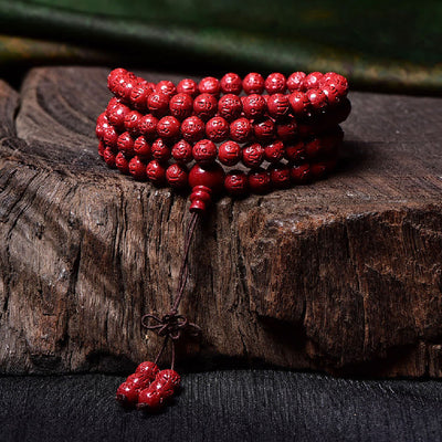 Buddha Stones 108 Mala Beads Cinnabar Om Mani Padme Hum Pattern Engraved Blessing Bracelet Mala Bracelet BS 8