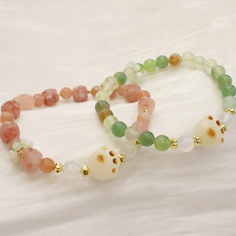 Buddha Stones Green Agate Sun Stone Cat's Eye Bodhi Seed Cat Paw Support Bracelet Bracelet BS 1