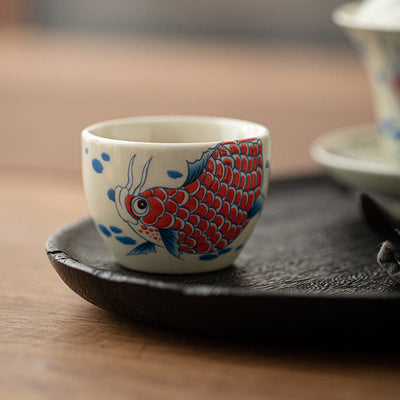 Buddha Stones Koi Fish Arowana Peony Sunflower Ceramic Teacup Kung Fu Tea Cup 60ml Cup BS 3