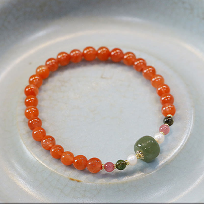 Buddha Stones Natural Red Agate Hetian Jade Bead Confidence Calm Bracelet Bracelet BS 2