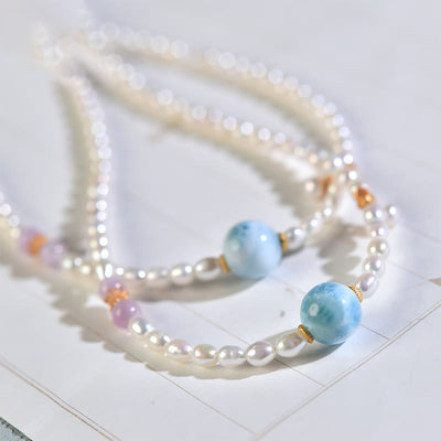 Buddha Stones 925 Sterling Silver Natural Pearl Larimar Sincerity Necklace Pendant Necklaces & Pendants BS 2