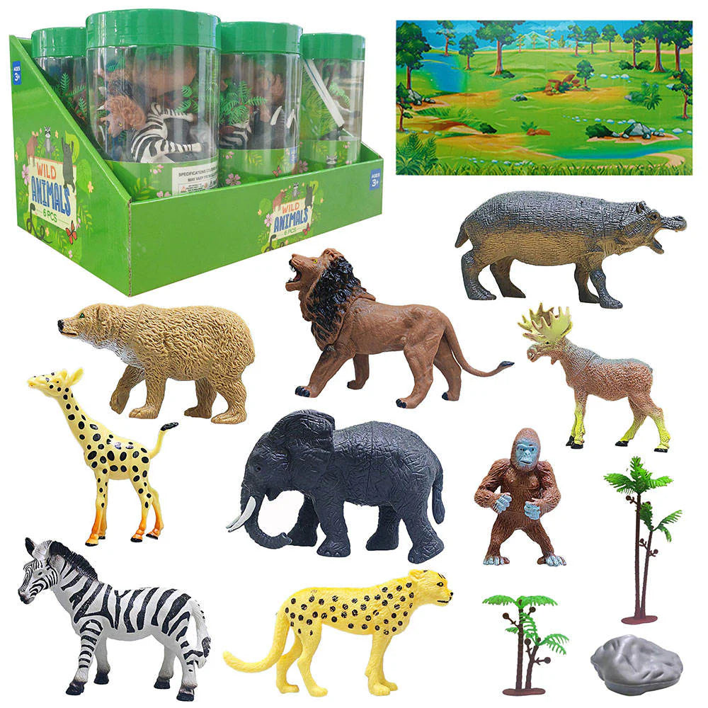 Fidtoy Mini Figure Wildlife Farm Animals Playset with Tree for Kids 21 Piece Animal Learning Toy