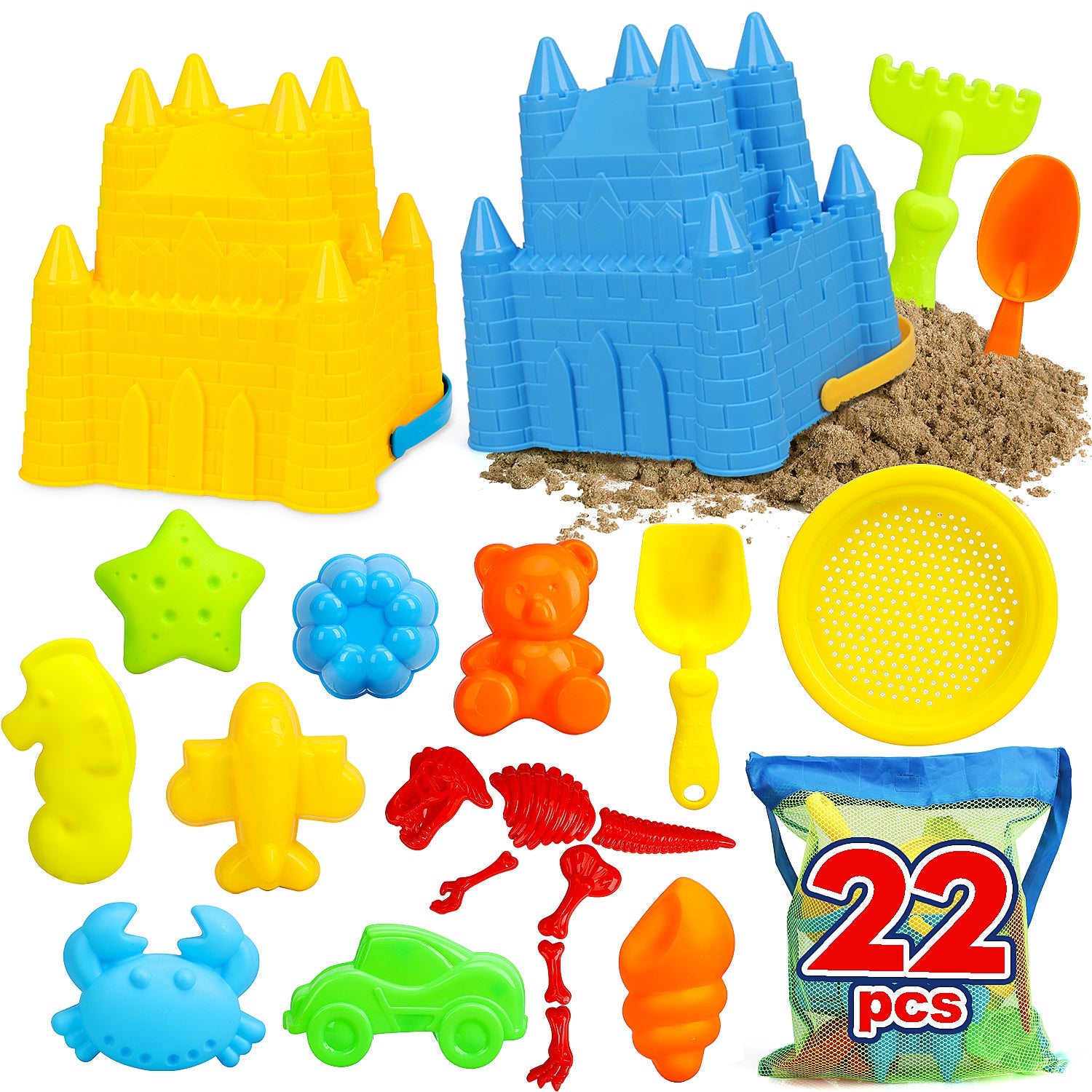 Fidtoy Beach Toy Set for Kids 3-10 with Buckets and Molds