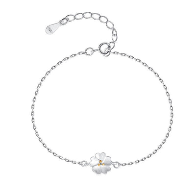 Buddha Stones 925 Sterling Silver Cherry Blossom Blessing Chain Bracelet Bracelet BS 8
