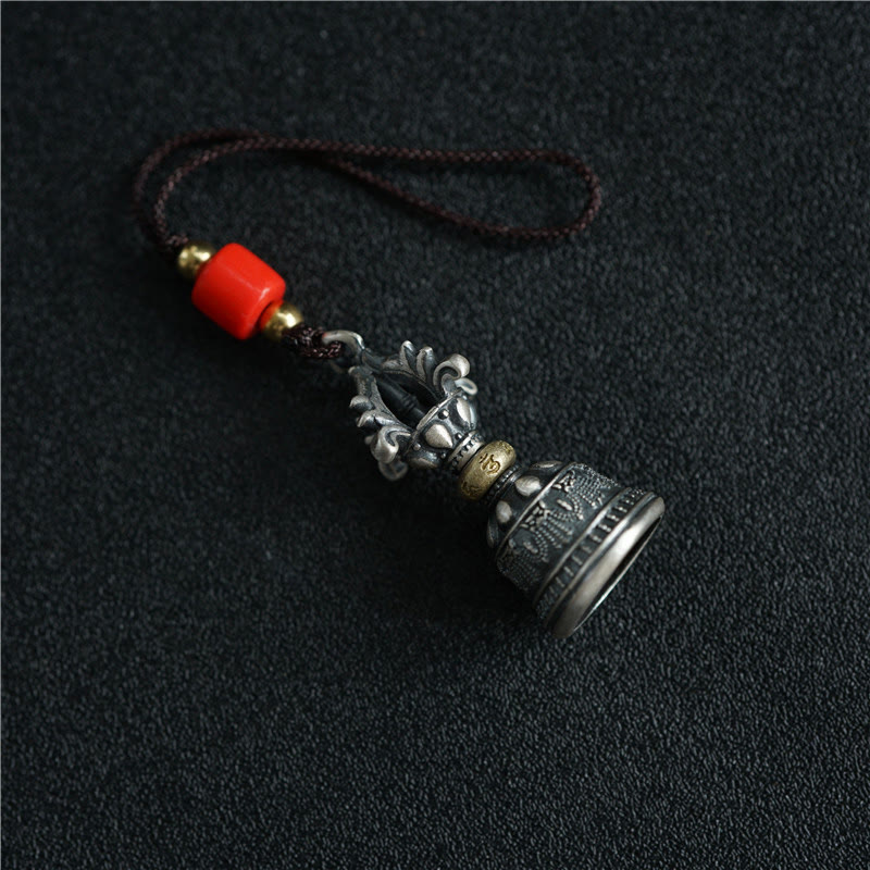 Buddha Stones Tibet 925 Sterling Silver Om Mani Padme Hum Dorje Bell Vajra Engraved Enlightenment Pendant Hanging Decoration Dorje BS Dorje Bell Hanging Decoration(14*32mm)