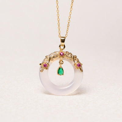 Buddha Stones Green Chalcedony Peace Buckle Design Strength Necklace Pendant 23
