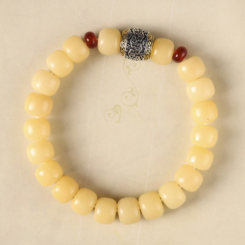 Buddha Stones Bodhi Seed Auspicious Cloud Fu Character Bead Peace Bracelet Bracelet BS Yellow Bodhi Seed(Wrist Circumference 14-15cm) Auspicious Cloud