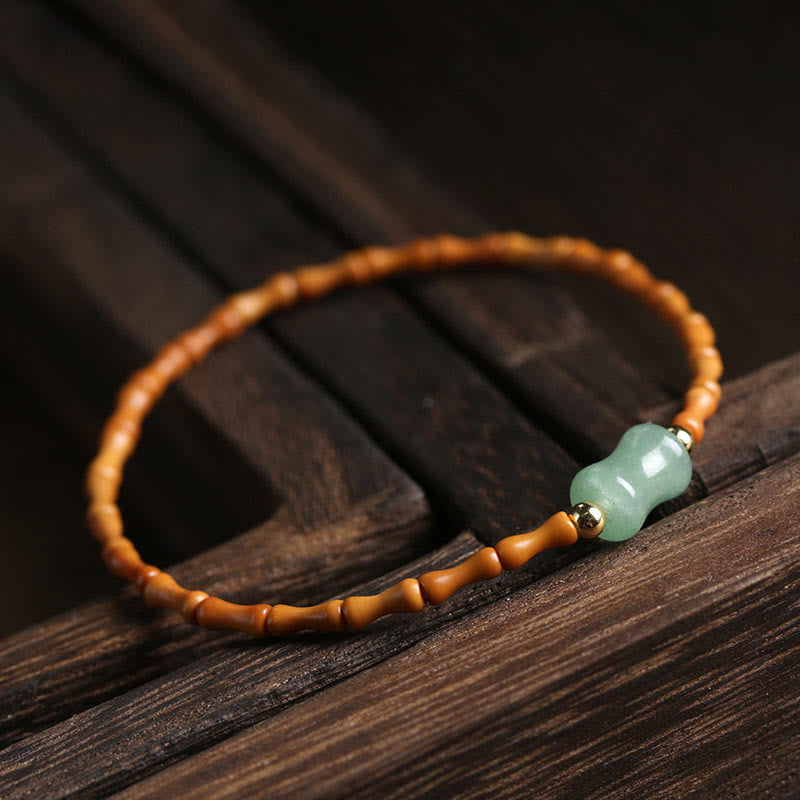 Buddha Stones Natural Olive Pit Green Aventurine Bamboo Pattern Luck Bracelet Bracelet BS 8