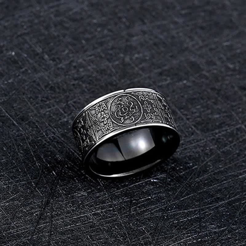 Buddha Stones Four Guardian Beast Dragon White Tiger Suzaku Basalt Carved Success Luck Ring Ring BS 7