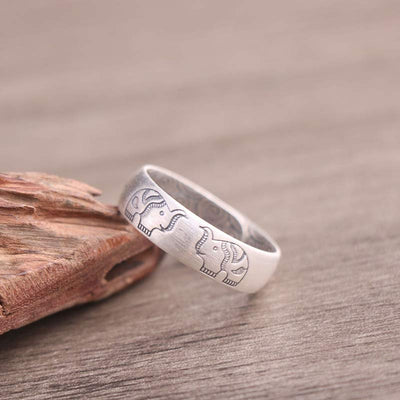 Foviel 999 Sterling Silver Lotus Elephant Six True Words Blessing Ring