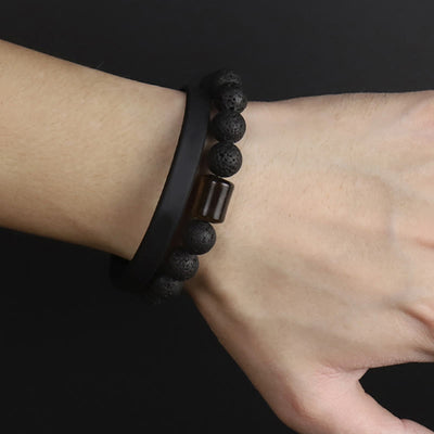 Bracelet de guérison Foviel en roche volcanique, bois d'ébène et œil de tigre