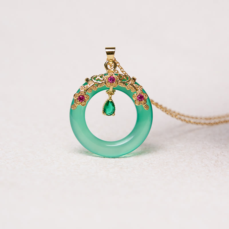Buddha Stones Green Chalcedony Peace Buckle Design Strength Necklace Pendant 11