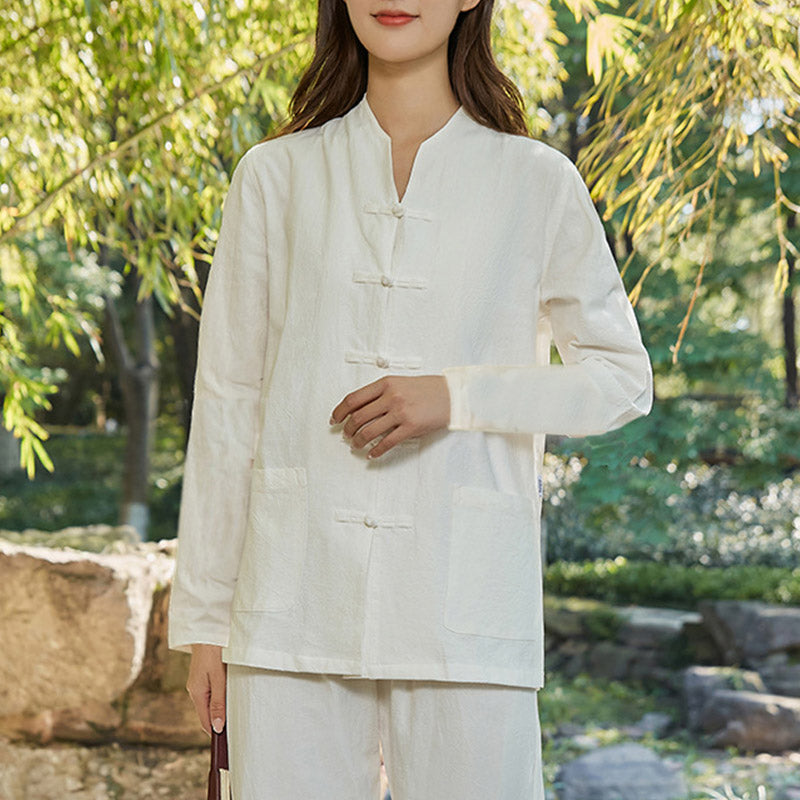 Ensemble de vêtements pour femme Foviel en coton et lin pour la pratique spirituelle, le zen, le yoga, la méditation et la prière