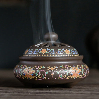 Buddha Stones Dragon Floral Pattern Backflow Smoke Fountain Ceramic Meditation Incense Burner Decoration Decorations Incense Burner BS 3