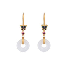 Buddha Stones FengShui White Jade Butterfly Fortune Earrings Earrings BS White Jade