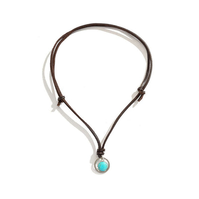 Buddha Stones Round Turquoise Stone Protection Strength Necklace Pendant Necklaces & Pendants BS 5