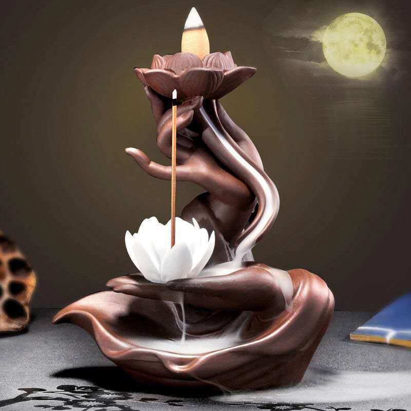 Buddha Stones Lotus Bergamot Healing Incense Burner Incense Burner BS White