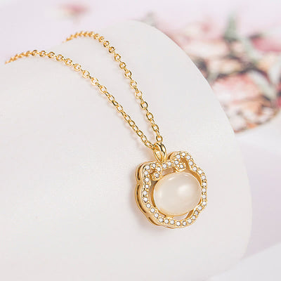 Buddha Stones Chalcedony Lock of Good Wishes Positive Necklace Pendant Necklaces & Pendants BS Gold Chalcedony