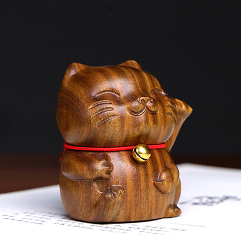 Buddha Stones Green Sandalwood Small Mini Cute Lucky Cat Peace Decorations Decorations BS 10