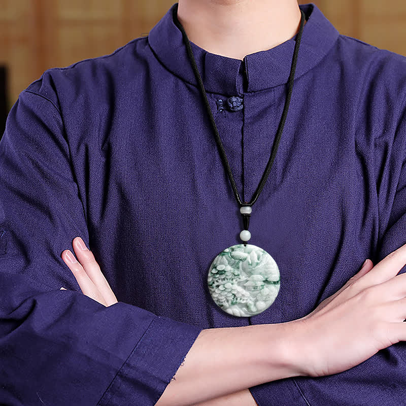 Buddha Stones Mountain Landscape Jade Abundance String Necklace Necklaces & Pendants BS 3