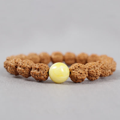Buddhastoneshop Tibet Rudraksha Bodhi Seed Dzi Bead Amber Turquoise Wealth Bracelet