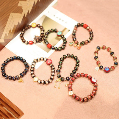Buddha Stones Tibetan Gold Swallowing Beast Family Five God Of Wealth Thangka Fortune Bead Bracelet Bracelet BS 2