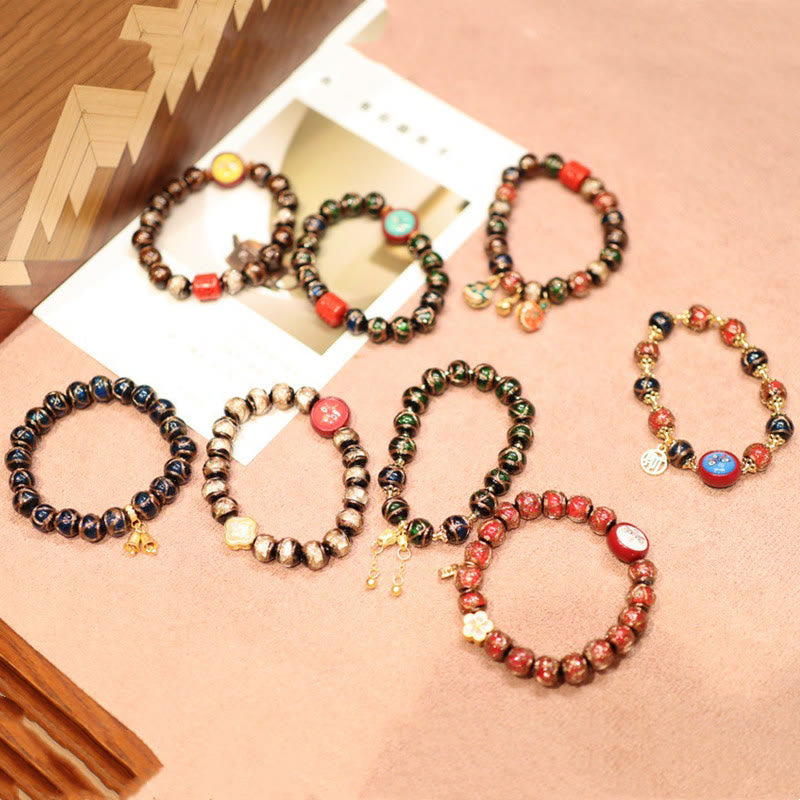 Buddha Stones Tibetan Gold Swallowing Beast Family Five God Of Wealth Thangka Fortune Bead Bracelet Bracelet BS 2