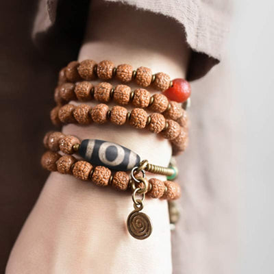 Buddha Stones 108 Mala Rudraksha Beads Bodhi Seed Dzi Bead Luck Auspiciousness Tassel Bracelet Bracelet Mala BS 2