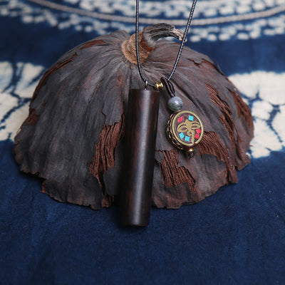 Buddha Stones Tibetan Ebony Wood Dzi Bead Peace Calm Necklace Pendant Necklaces & Pendants BS 5