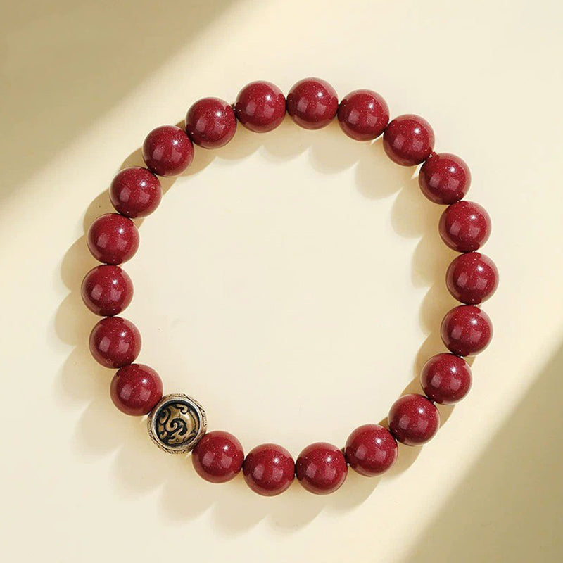Buddha Stones 925 Sterling Silver Natural Cinnabar Four Beasts Blessing Bracelet Bracelet BS 8mm Azure Dragon(Wrist Circumference 14-16cm)